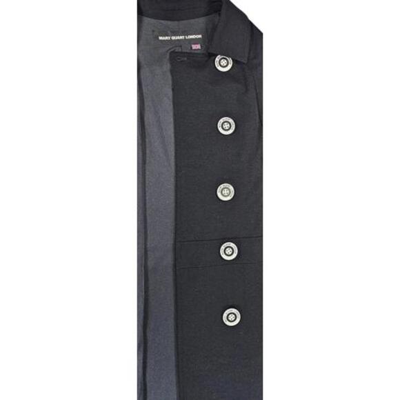 Y2K Mary Quant London Black Stretch Coat White Daisy Buttons Size 8 Japan Mod - Picture 10 of 14